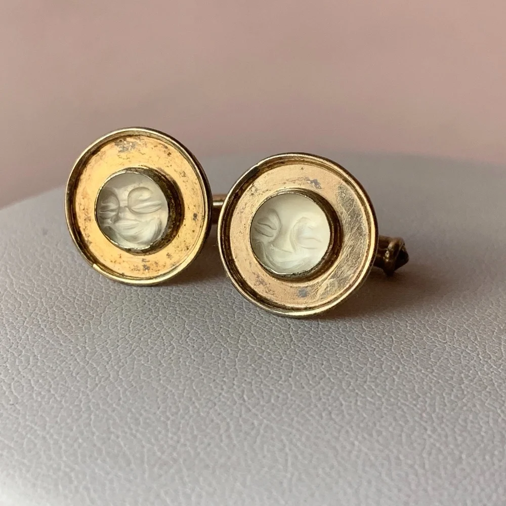 Vintage Sterling Cufflinks Moonstone Rock Crystal